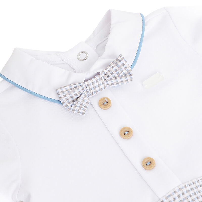 Boys White Checkered Short Sleeve Rompers image number 2